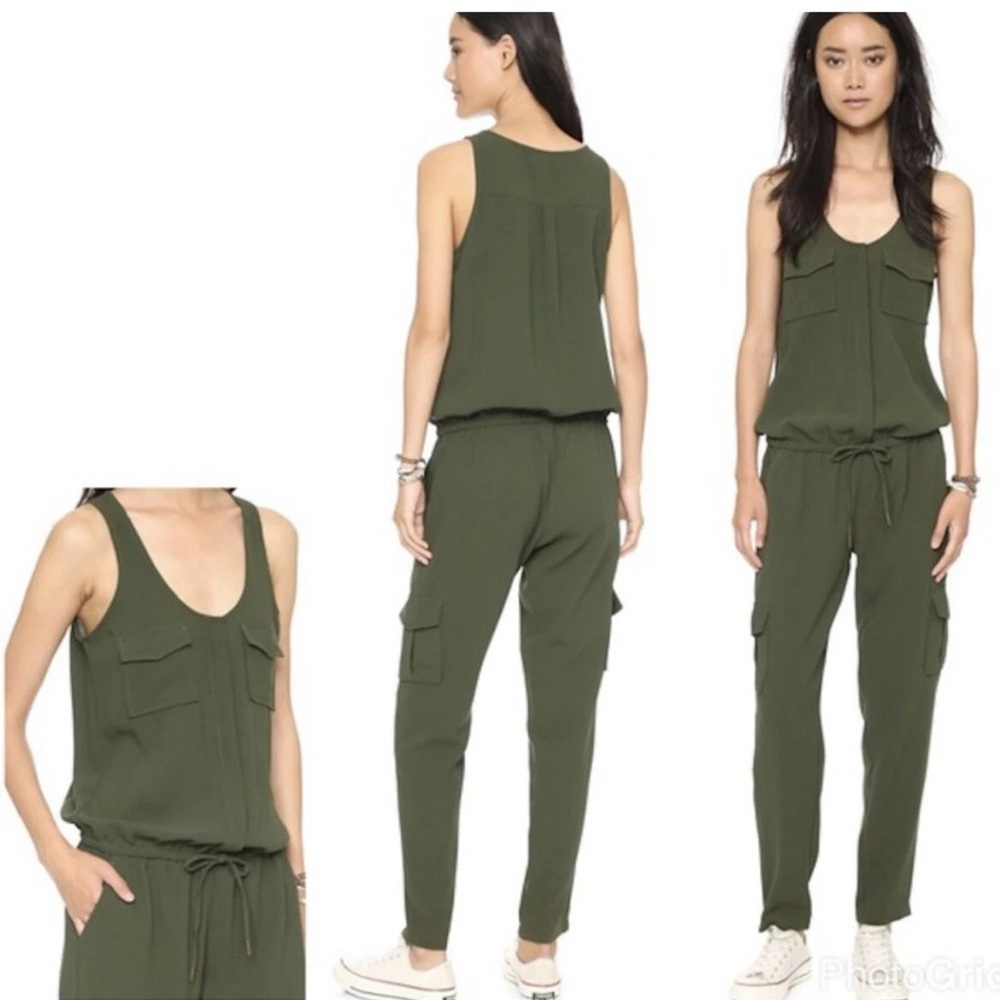 JOIE Olive Green Sleeveless Cargo Jumpsuit Size Large